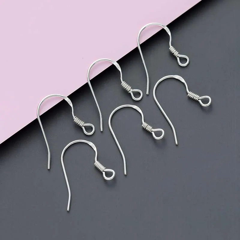 Flat Fish Hook Earring Wires with Spring Sterling Silver (Pair)