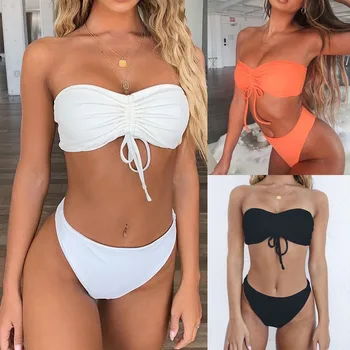 

2020 Bikini Set Women Bandage Push-Up Brazilian Striped Print Swimwear Beachwear Ladies Sexy Causal Soft Summer Girls Swimsuit