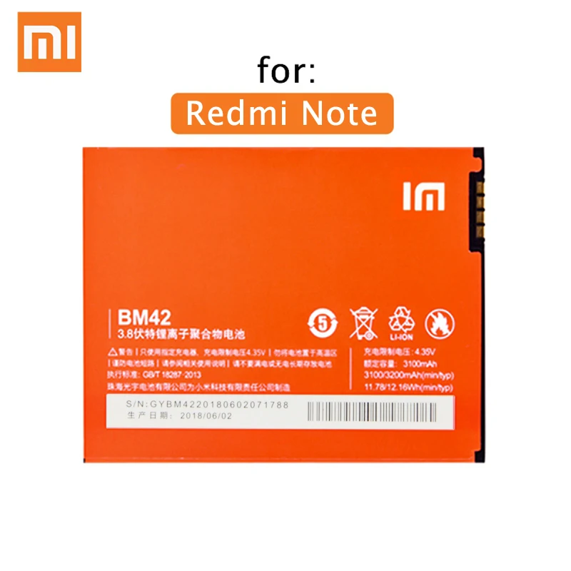 

Xiao Mi Original Phone Battery BM42 for Xiaomi Redmi Note 4G Prime Hongmi Note 3100mAh Li-ion Replacement Battery Retail Package