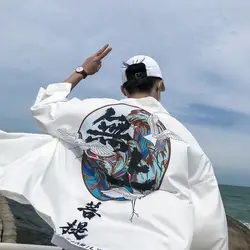 Zogaa Солнцезащитная Японская уличная куртка от кимоно пальто Мужская Черная/белая свободная ветровка тонкая хип-хоп куртка Мужская Ретро