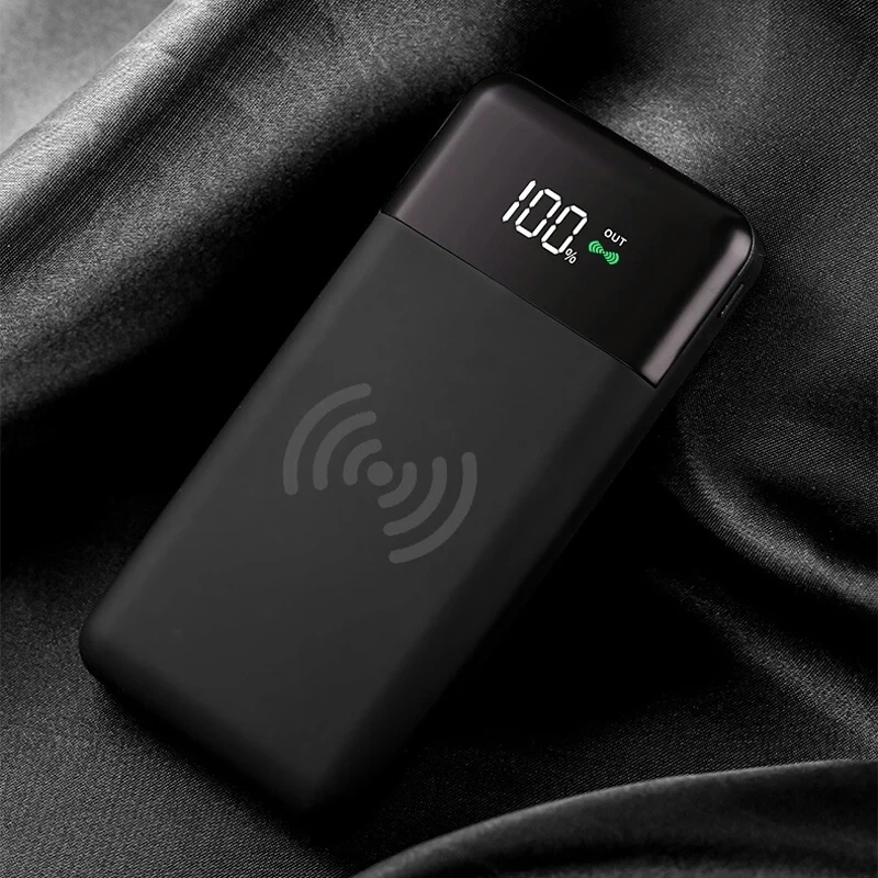 Black 30000 мАч QI Беспроводное зарядное устройство банка мощности для iPhone XS samsung S9 внешний аккумулятор светодиодный 2 USB зарядное устройство беспроводной внешний аккумулятор - Цвет: Black