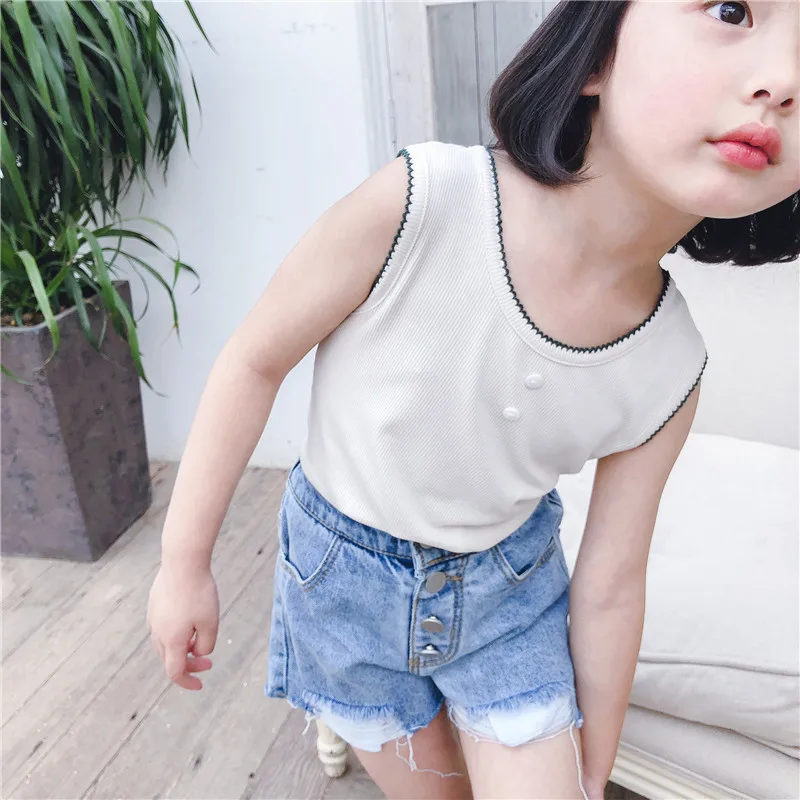 Tao. catkids/ летняя одежда, новая продукция, детский Универсальный однотонный жилет, простая кружевная Детская рубашка