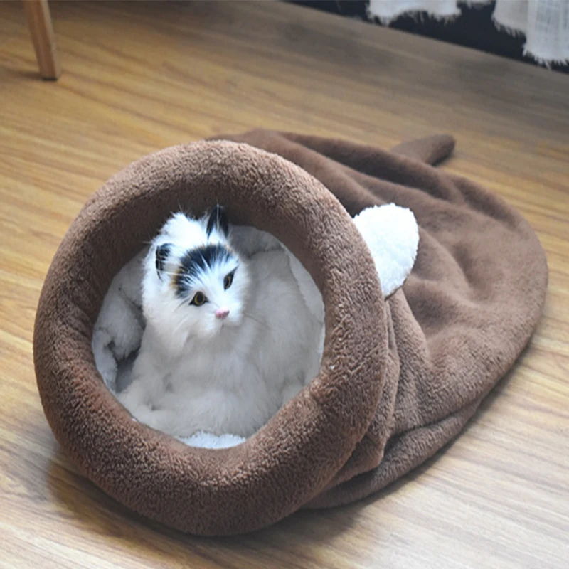 Спальный мешок для кошки, теплый коралловый флис, кровать для собаки, кошки, Симпатичный кот собака, уютные кровати, супер теплая подушка, коврик для путешествий, коврик для кошки - Цвет: Coffee