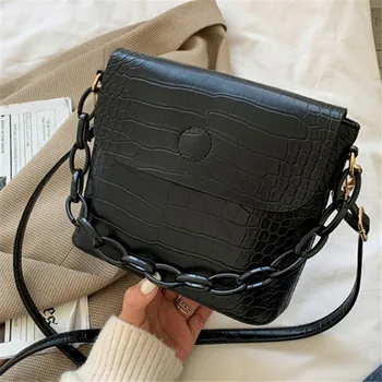 

Crocodile Chain Women's Bucket Bags Handbags 2020 Elegant Leather Female Tote Hand Bag Small Black Ladies Crossbody Shoulder Bag