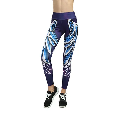 Брюки для бега с принтом крыльев, женские спортивные Леггинсы для йоги, новые сексуальные обтягивающие штаны для йоги, фитнеса, длинные штаны, спортивный свитер - Цвет: pruple blue
