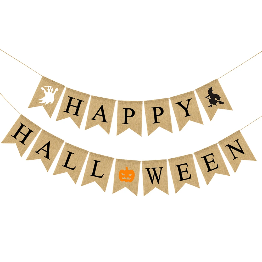 

Linen Flag Party Decor Home Festival Banner Hanging Bunting Letters Garland Witcher Ceiling Happy Halloween DIY Holiday