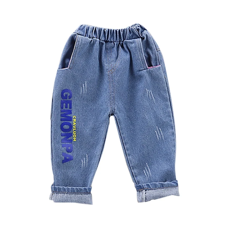 Осенние штаны для маленьких мальчиков и девочек, буквы печатный рисунок джинсовая штаны, длинные штаны для малышей, штаны