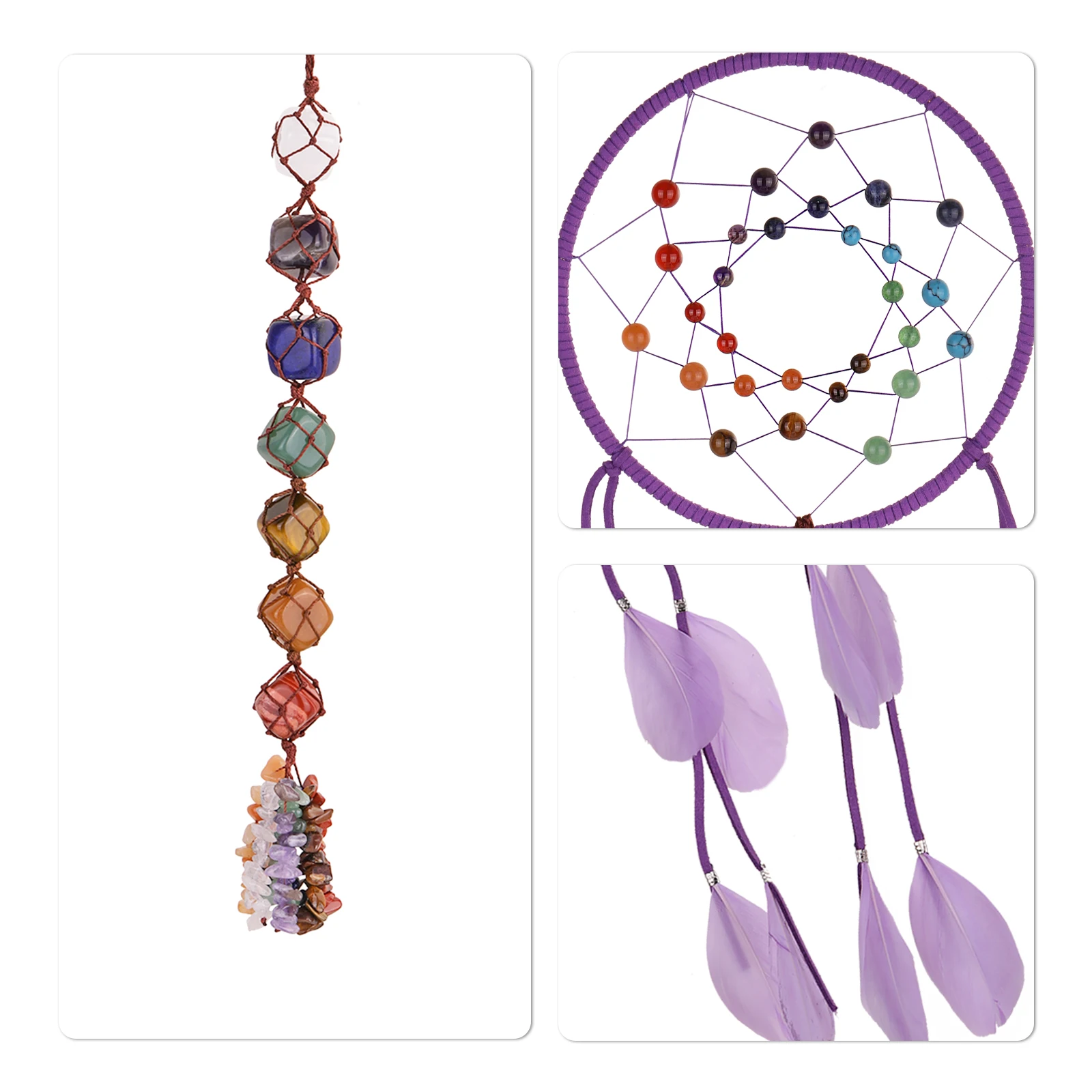 TUMBEELLUWA Handmade Dream Catcher Wind Chimes Feathers Reiki Healing 7 Chakra Stone Wall Window Hanging Ornaments