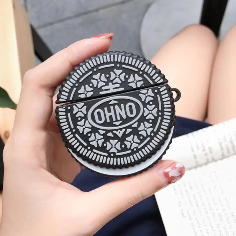 

Silicone Protective Case Biscuit Cover Protector with Carabiner for Airpods 1/2