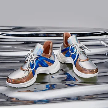 

women casual sneakers lace up mixed color platform ladies creepers fashion breathable footwear woman walking sport ankle boots