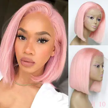 

Pink Color 150% Density Lace Front Human Hair Wigs Pre Plucked Brazilian Remy Hair Short Bob Wigs 13*4 Lace Wigs With Baby Hair