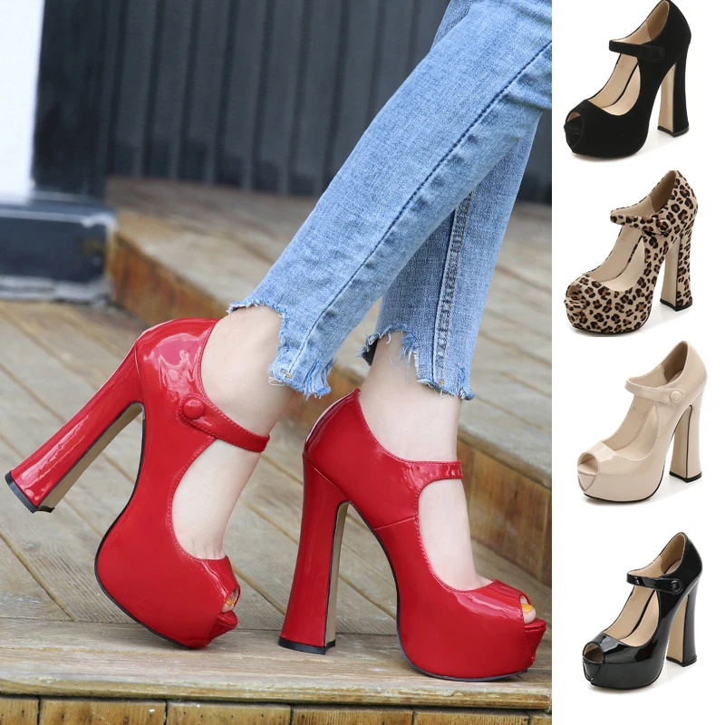 Zapatos de tacón grueso con en el tobillo para hombre y mujer, calzado con plataforma de tacón grueso de 5,5 pulgadas, talla grande 35 46, para fiesta de leopardo Drag Queen