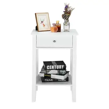 

Two-layer Bedside Table Coffee Table with Drawer White This bedside cabinet is made of high quality material fine workmanship