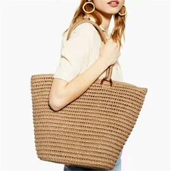 New Fashion Straw Bag Summer Hand Woven Bag Women Simple Casual Totes Handbag Holiday Travel Shoulder Bag Female Beach Bag