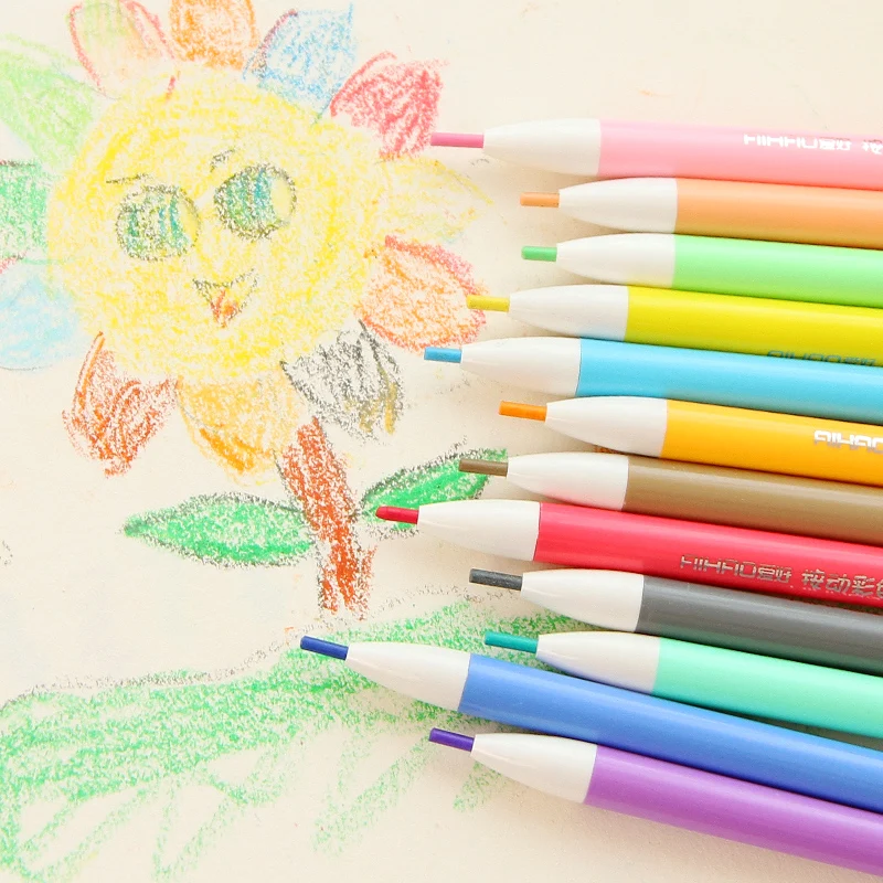 

12pcs Click Type Mechanical Color Pencils for Drawing Painting Kids Gift Auto Pencil Pastel with Eraser DIY Journal School F563