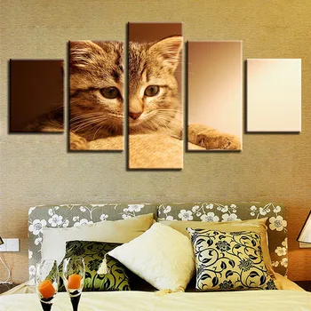 

HD Printing Animals Canvas Pictures 5 Panel Lovely Cat Modular Paintings Framework Home Decor For Living Room Posters Kid Gifts