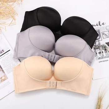 

Strapless Front Buckle Bra Wirefree Push Up Non Slip Invisible Women Bra Underwear hh88