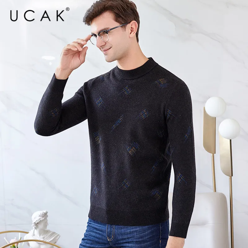 90% OFF UCAK Tops Brand Sweater Men New Fashion Trend Pure Merino Wool Casual Autumn Winter Warm ThicK Streetwear Floral  Pullover U3150