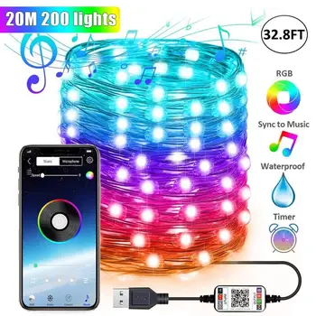 Festoen Led Kerst Decoratie Licht Bluetooth Led Gepersonaliseerde Licht String App Afstandsbediening Licht Rgb Kleur Fairy Licht