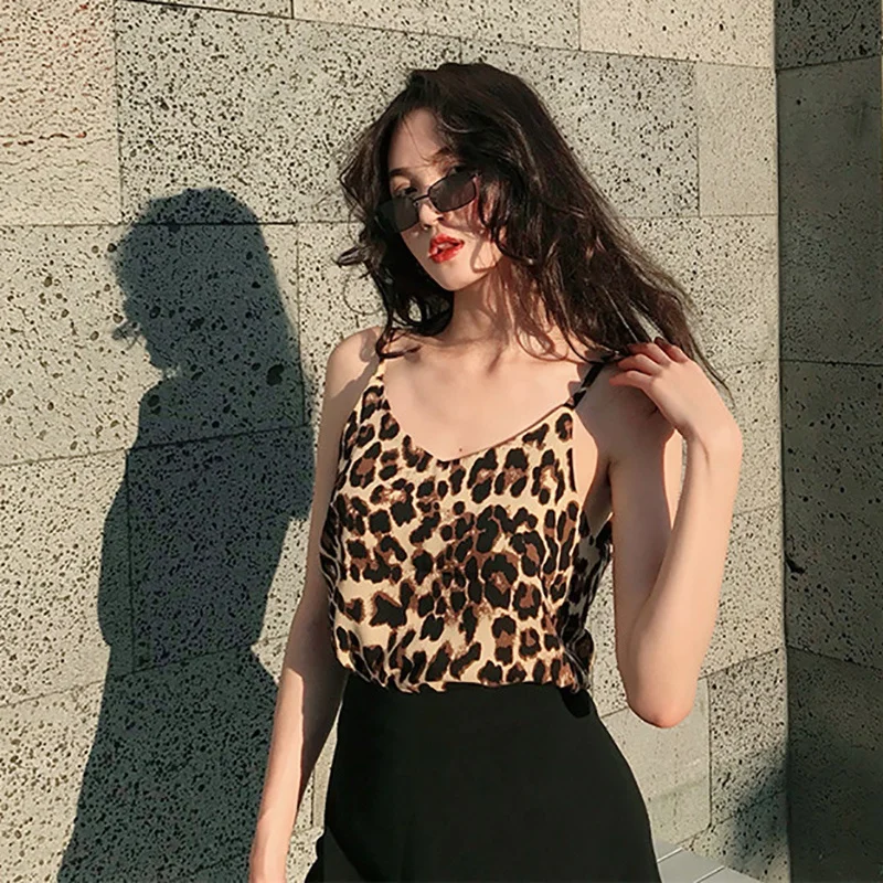 Леопардовый летний топ, женские сексуальные топы на бретельках, Camisas ropa mujer