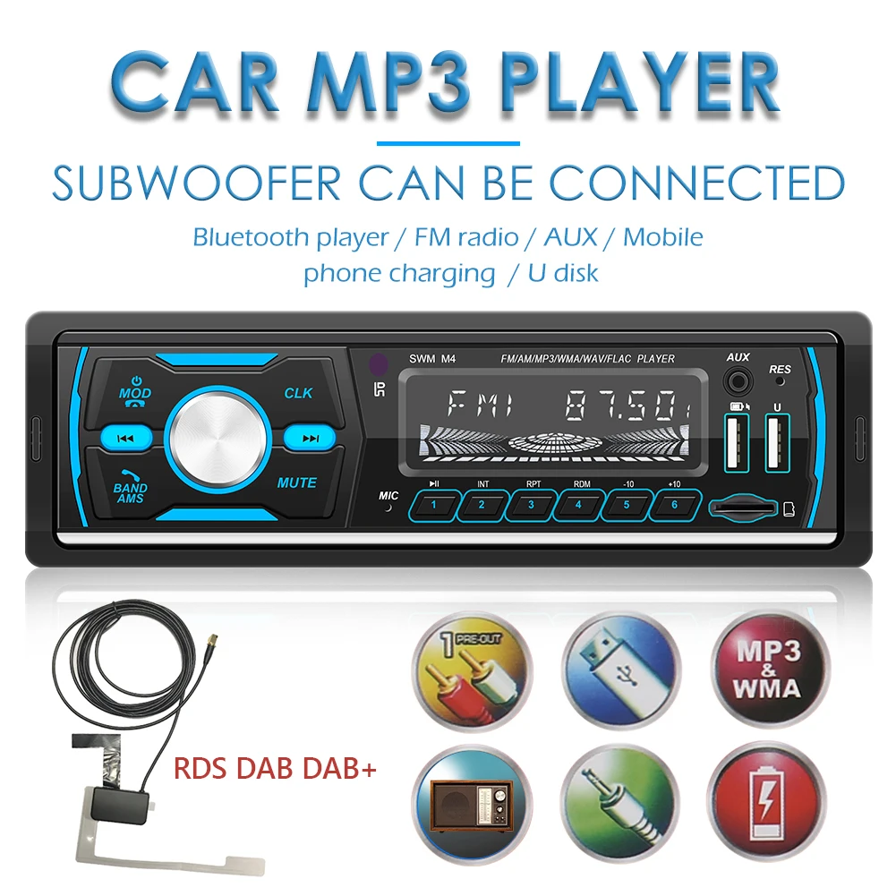 RDS 1DIN Car Radio Stereo FM AM Audio Bluetooth AUX USB MP3 Player HeadUnit DAB 