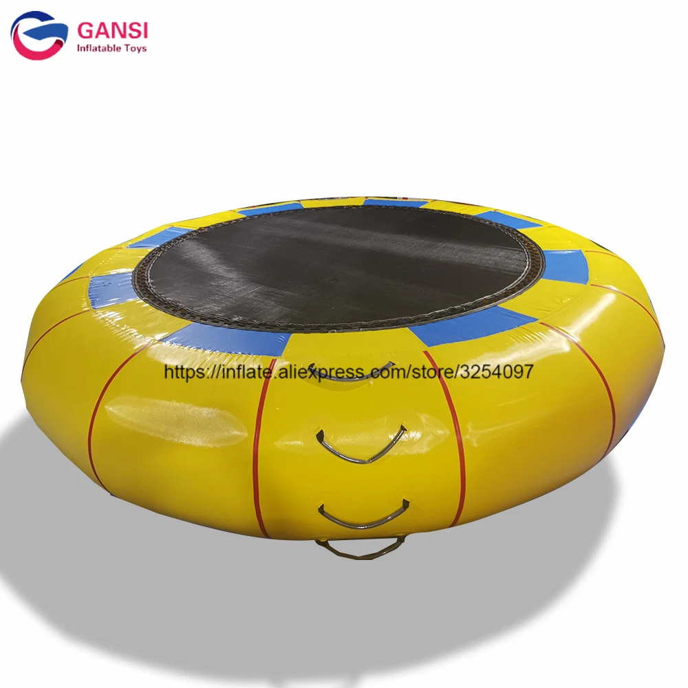 Ocean games inflatable water floating island trampoline 4m inflatable jumping pillow for sea free shipping diameter 2m 0 9mm pvc inflatable water trampoline water jumping bed jumping trampoline come free a pump