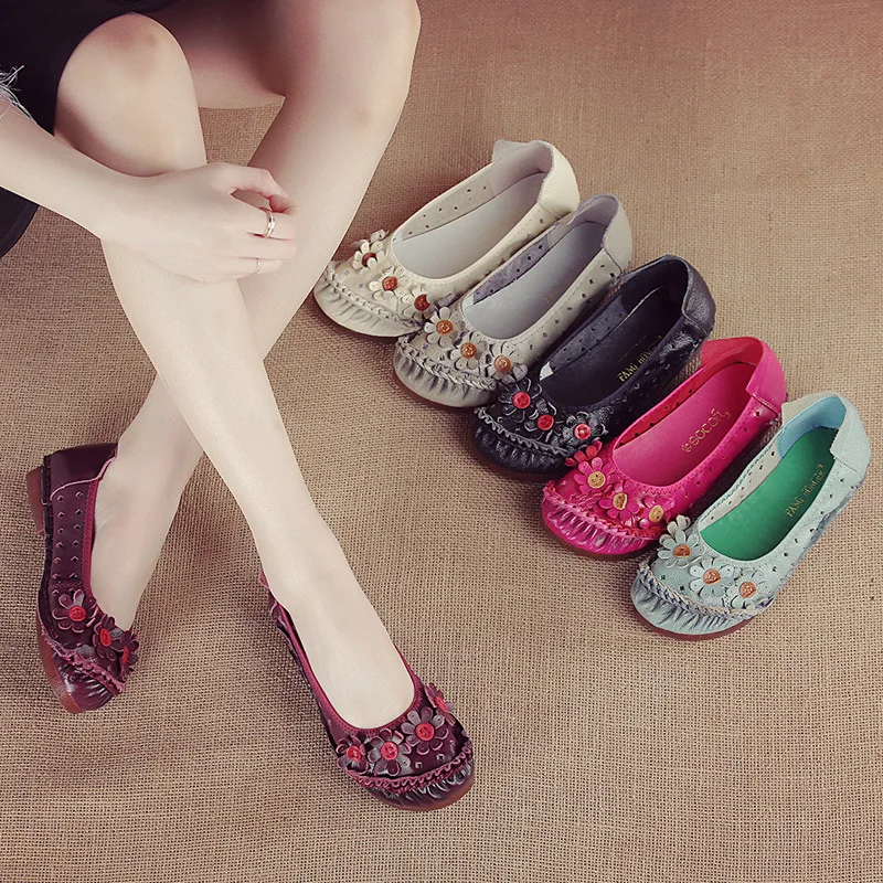 

Summer New Style WOMEN'S Shoes National Wind WOMEN'S Leather Sandals Breathable Handmade Sewing Comfortable Mom Shoes Soft Botto