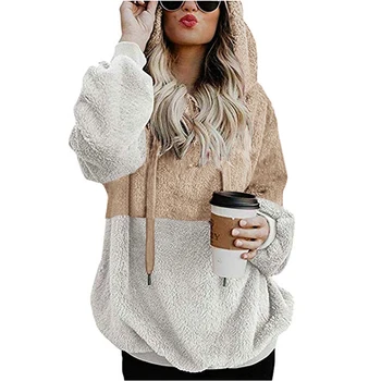 

MOARCHO Hooded Coral Fleece Pullover Sweatshirt Women Zipper Warm Patchwork Long Sleeve Hoodies Casual Loose Plus Size Coat 2020