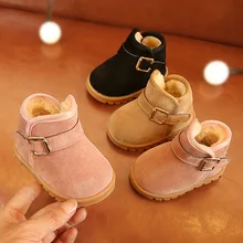 Зимние детские короткие ботинки зимние ботинки для мальчиков и девочек 1 год плюшевая теплая хлопковая обувь для младенцев Нескользящая спортивная обувь для первой прогулки