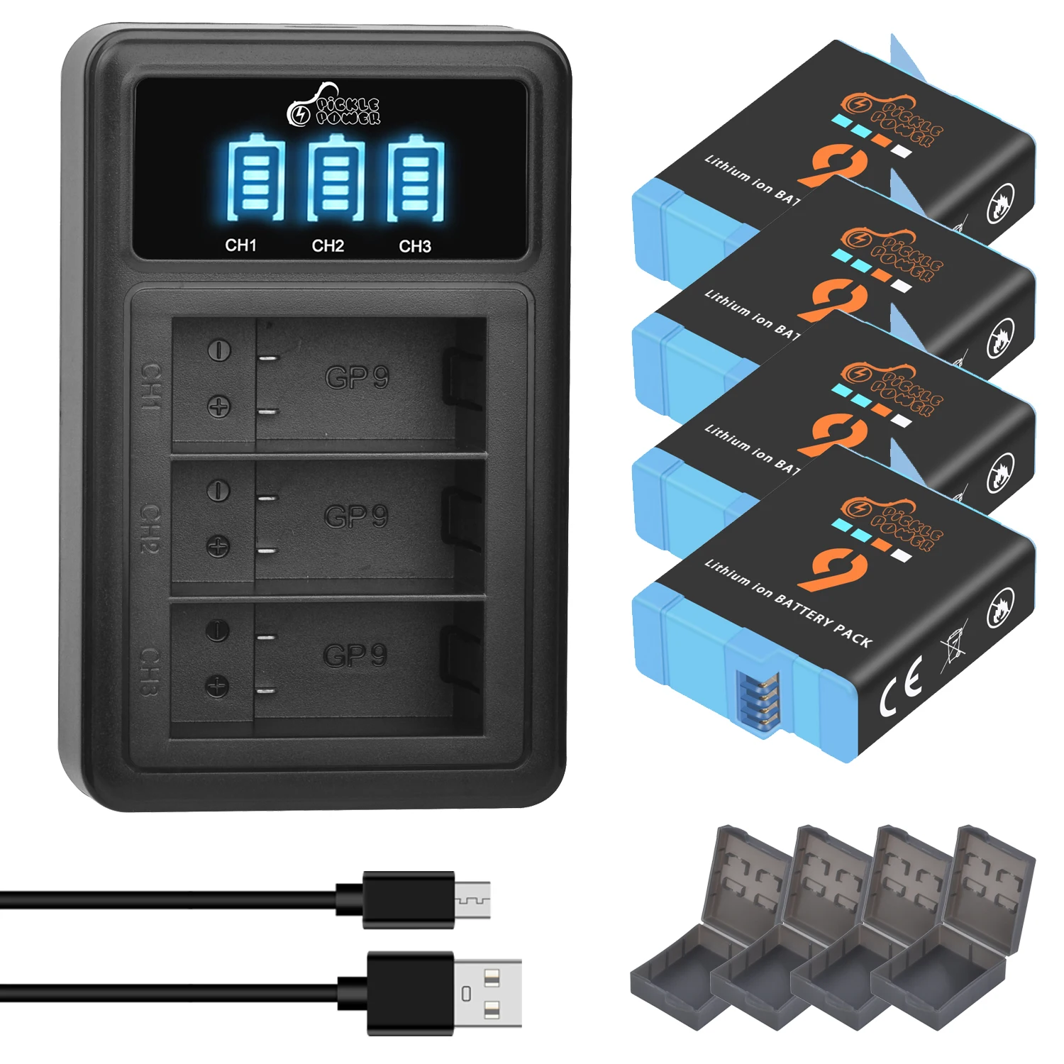 Per Gopro 9 Batteria Di Ricambio + Caricabatterie Usb Led A 3 Slot Per Gopro Hero 9 Gopro Hero 10 Hero 11 Black Action Camera