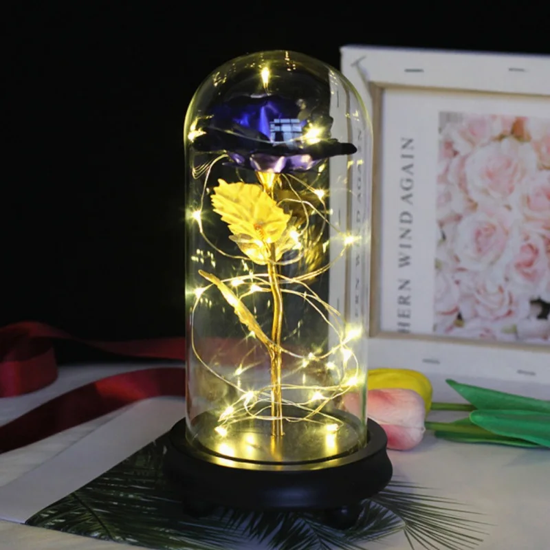 Подарок на день Святого Валентина, светодиодный светильник «Красавица и Чудовище», красная роза в стеклянном куполе на деревянной основе для рождественских ламп