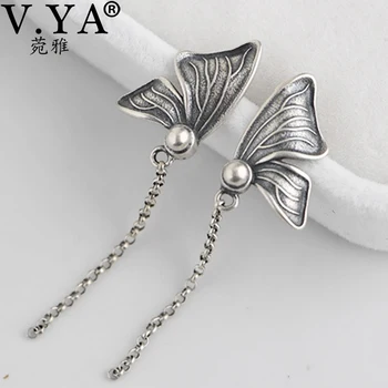

V.YA S925 Sterling Silver Butterfly Earrings For Women Long Tassel Stud Earring Women Gift