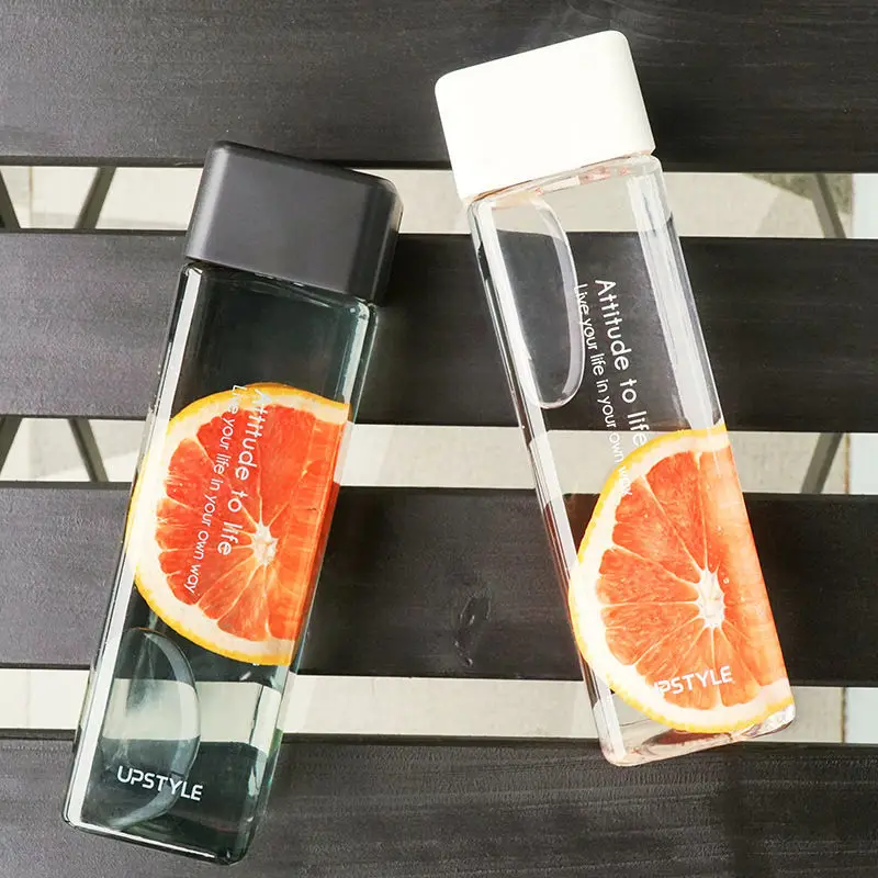 

Square Plastic Water Bottle Student Korean-style Cute Creative Cool Trend Men's Portable Simple Online Celebrity Cup INS