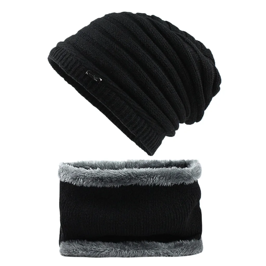 Мужская зимняя шапка, шапка, воротник, набор, плюс бархат, толстая вязаная шапка и глушитель, осень и зима, теплый плотный вязаный шарф, аксессуары