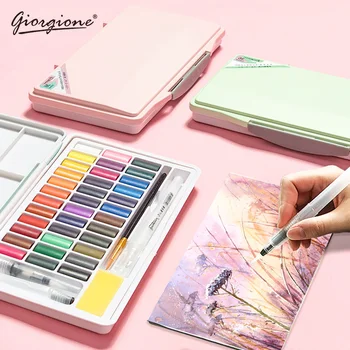 

24/36/48 Colors Giorgione Solid Watercolor Paint Set Macarons Water Color Pigment Portable Box with Water Brush Pen Art Supplies