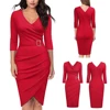 Hot Solid Color Women V Neck 3/4 Sleeve High Waist Belted Irregular Pencil Dress ► Photo 2/6