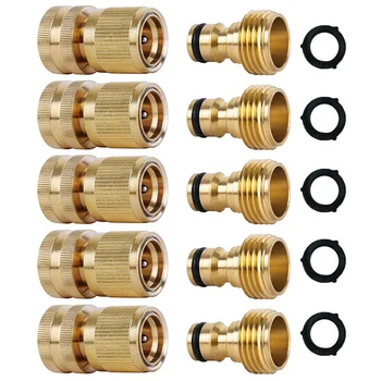 

Garden Hose Quick Connectors Solid Brass 3/4 Inch GHT Thread Easy Connect Fittings No-Leak Water Hose Male Female Value 5 Pack