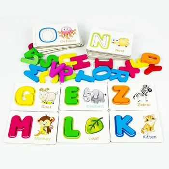 

Hot Baby Educational Cards English Learning Games Letter Flash Cards For Children Wooden Kids Cards Book Learning Puzzle Toy