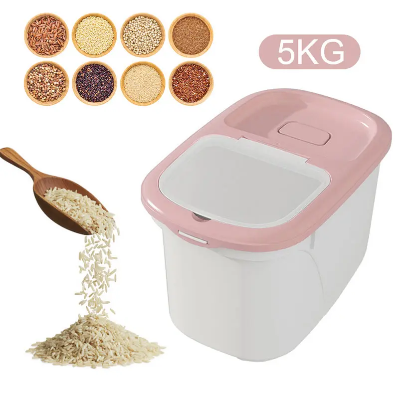 5kg Кухонная вредителями пластиковая емкость для риса, герметичная коробка влагостойкий и насекомых контейнер для риса контейнер для еды с крышкой - Цвет: 5kg