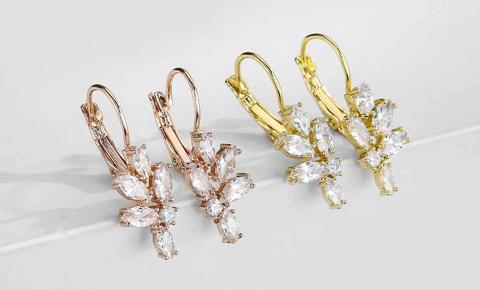 Rose Gold Earrings Flower Crystal Zirconia Jewelry 12 3P1A3571