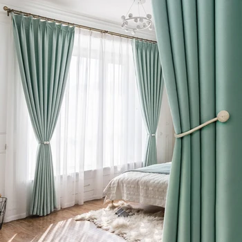

Luxury Soft Blinds Solid Curtains Dark Green/Purple/pink Blackout Window Curtains for Living Room Bedroom Drapery
