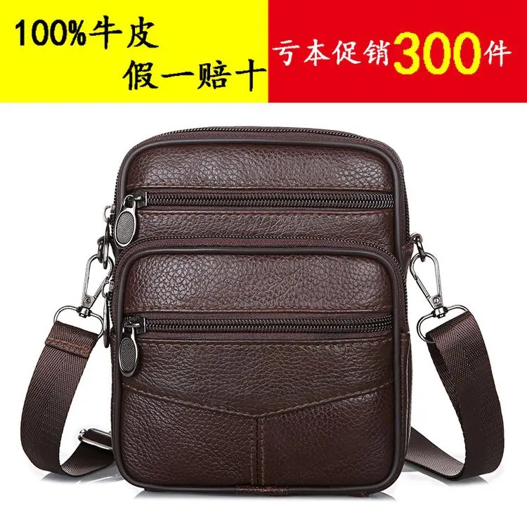 

Cowhide Men Zipper Shoulder Bag Document Over-the-shoulder Bag Multi-functional Korean-style Multilayer Backpack