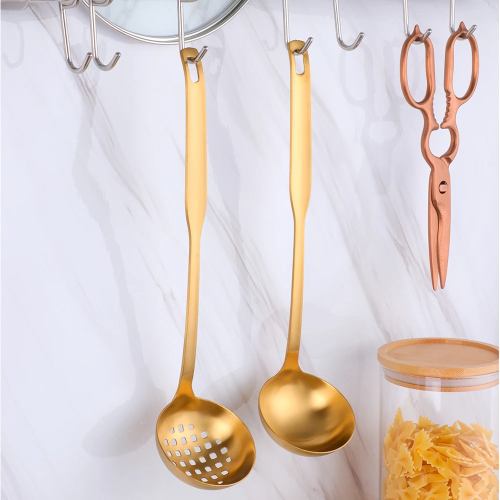 2Pcs/Set Gold Spoon Stainless Steel Soup Ladle Scoup Skimmer Long Handle Cooking Tool set Table Kitchen Accessories for Hot Pot kitchen utensils