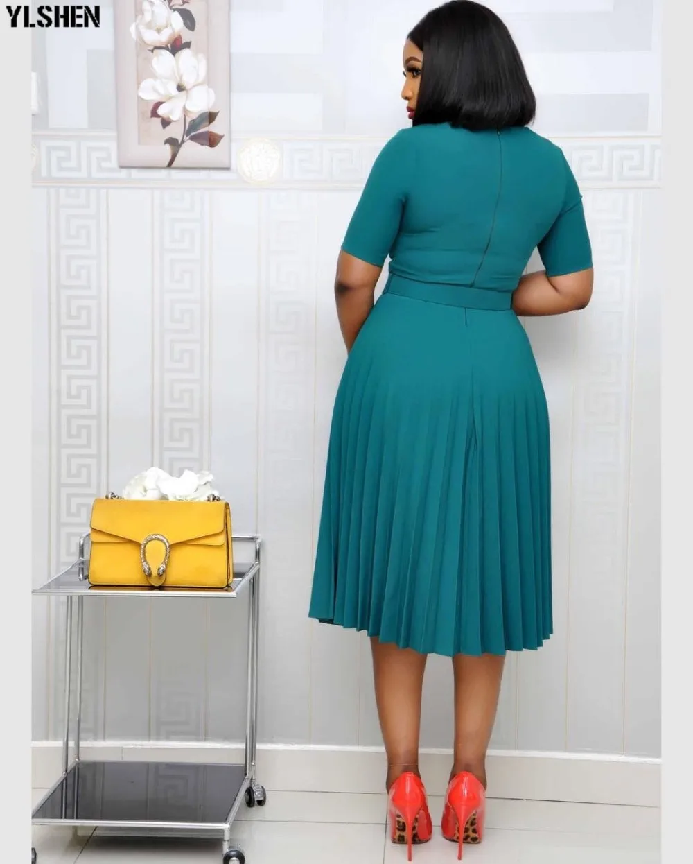 Pleated African Dresses For Women 2020 Elegent Fashion Style African Women Plus Size Polyester Knee-length Dress S-3XL 10