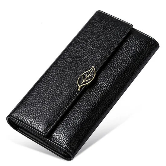 Fashion Genuine Leather Women Wallets Business Credit Card Holder Purse Black Red Cowhide Female Clutch bag Lady Wallet New - Цвет: Черный