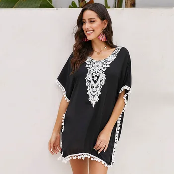 

Bikini Cover Up Tunic Beach Exit Saida Praia Dress Smock Female Summer Crochet Chiffon Skirt Solid Polyester Saida De Praia