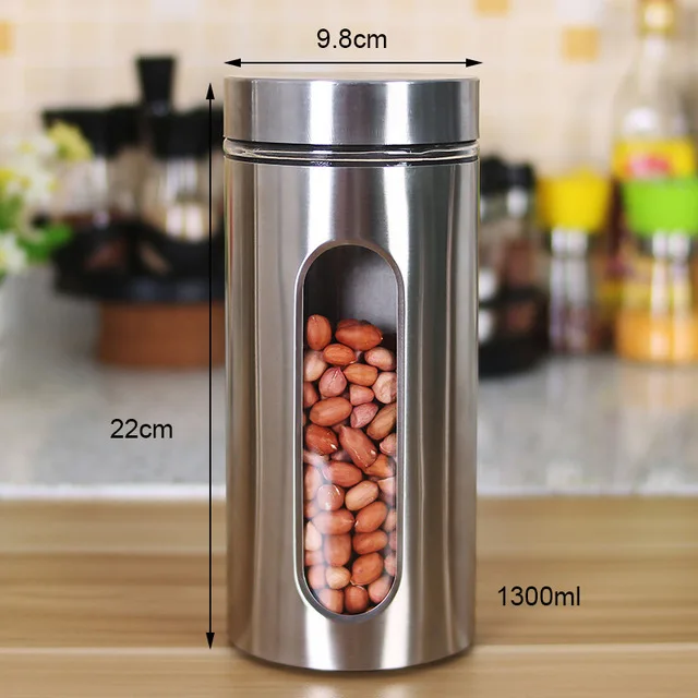 1300ml Кухонная банка для пищевых продуктов, герметичные банки, бытовые стеклянные банки, покрытые прозрачной баночкой для чая, разное зерно для хранения, банки из нержавеющей стали - Цвет: 1300ml
