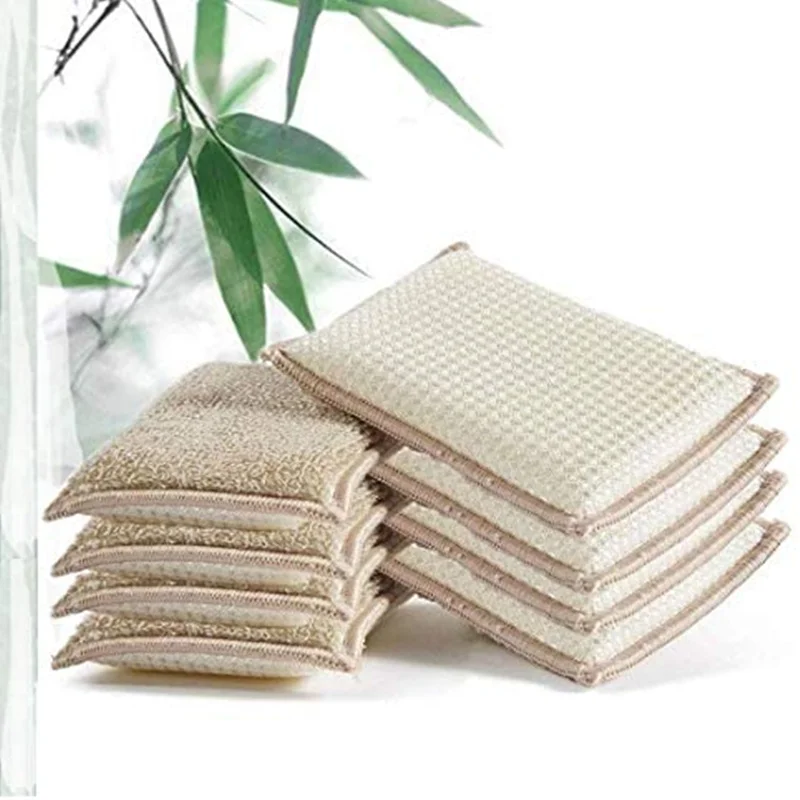 6Pcs Reusable Bamboo Fiber Sponge Kitchen Cloth Cleaning Brush Absorbent Oil-free Scouring Pad Dishwashing | Дом и сад