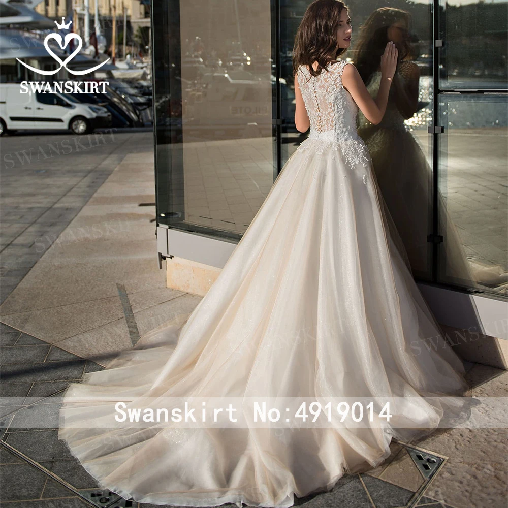 Модные аппликации свадебное платье Swanskirt AW12 совок бисером A-Line Иллюзия принцесса свадебные платья под заказ Vestido de novia