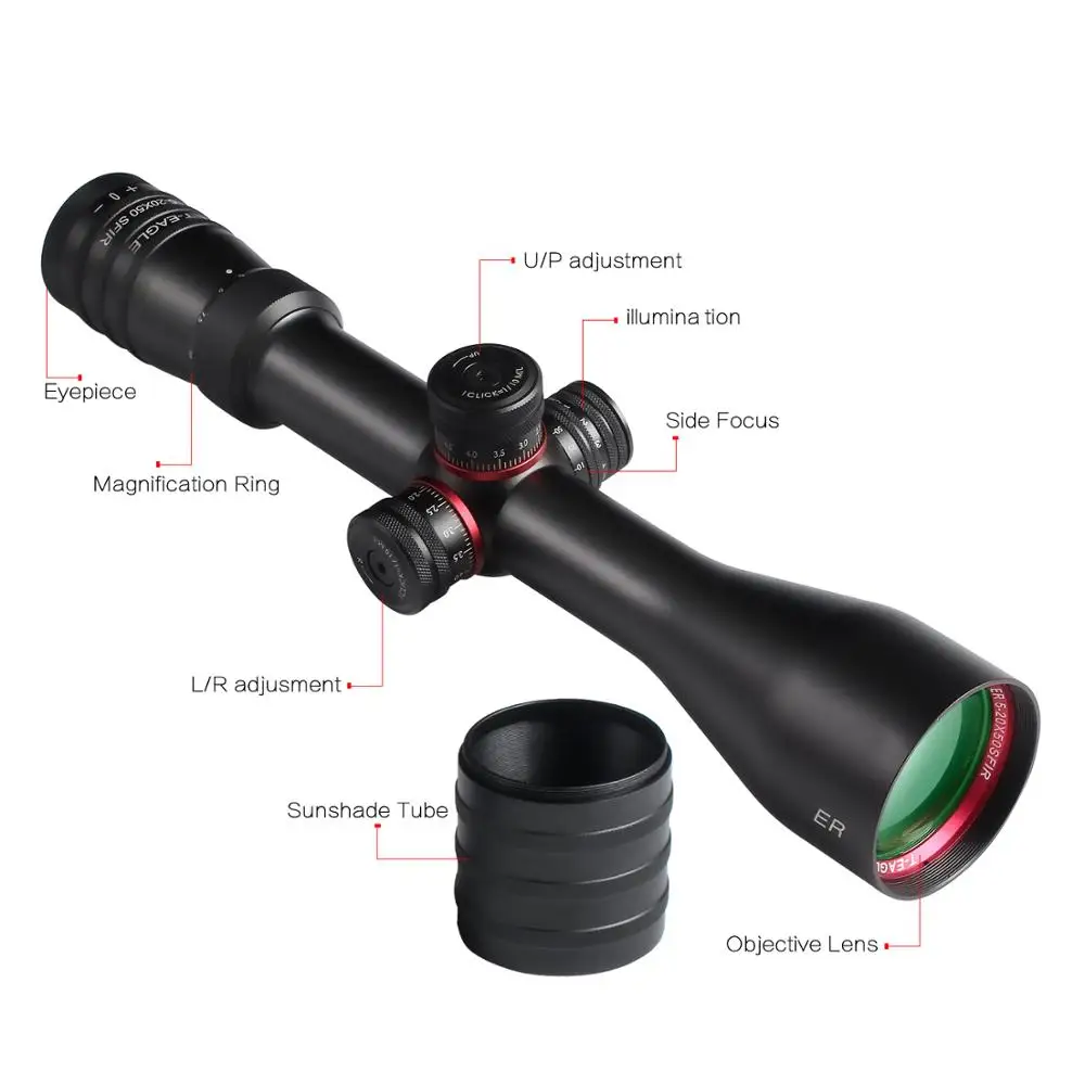 Охота TEAGLE 5-20X50 SFIR Riflescopes Светящееся Стекло травление сетка Боковая регулировка параллакса турреты замок сброс съемки область для PCP